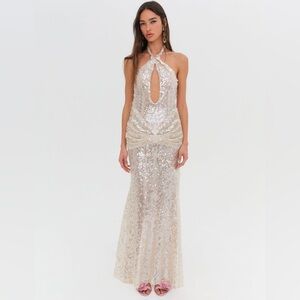 For Love And Lemons Cream Sequin Backless Dress